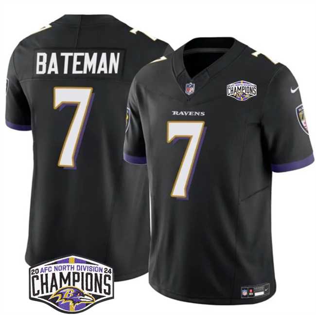 Mens Baltimore Ravens #7 Rashod Bateman Black F.U.S.E 2024 AFC North Division Champions Vapor Limited Jersey->baltimore ravens->NFL Jersey